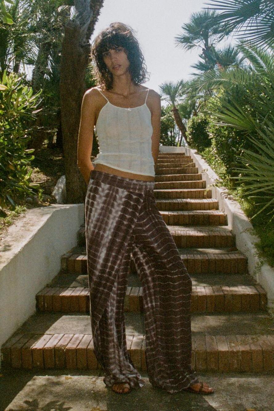 Zara Women's Tie Dye Wrap Linen Wide Leg Pants Size Medium